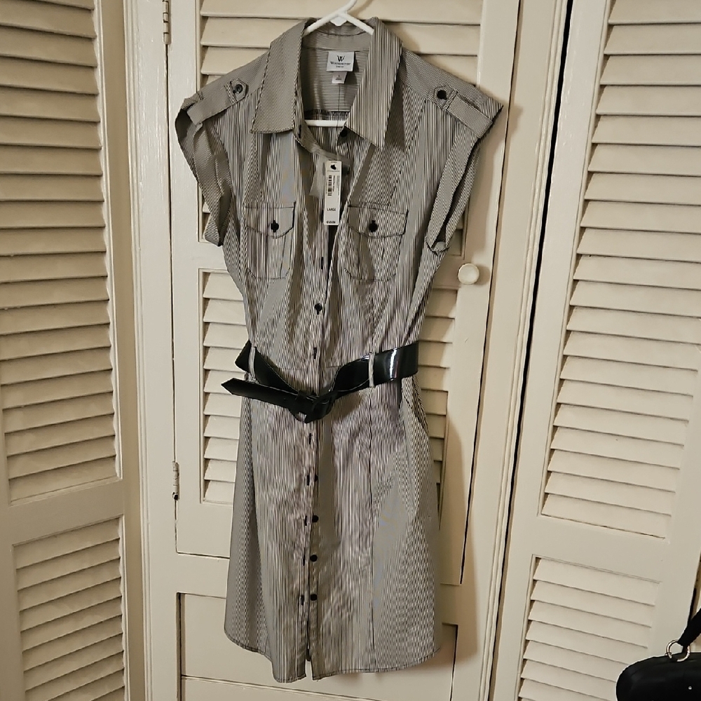 Worthington Black and Gray Button-Down Midi Dress